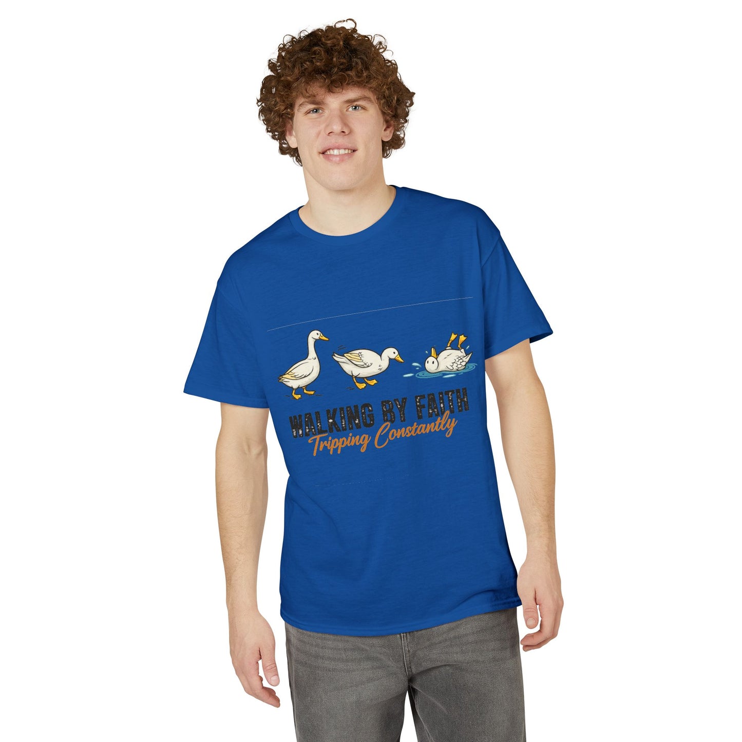 Walking By Faith T-Shirt — "Walking By Faith, Tripping Constantly" Goose Design