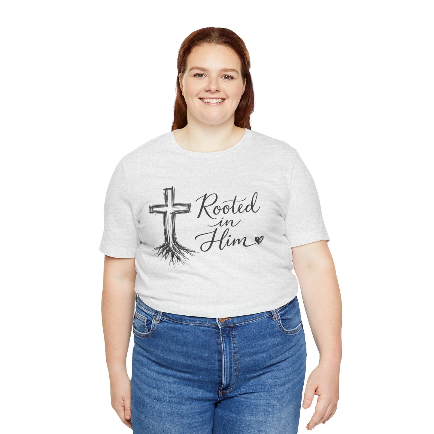 Rooted in Him T-Shirt — Christian Cross & Roots Faith Tee