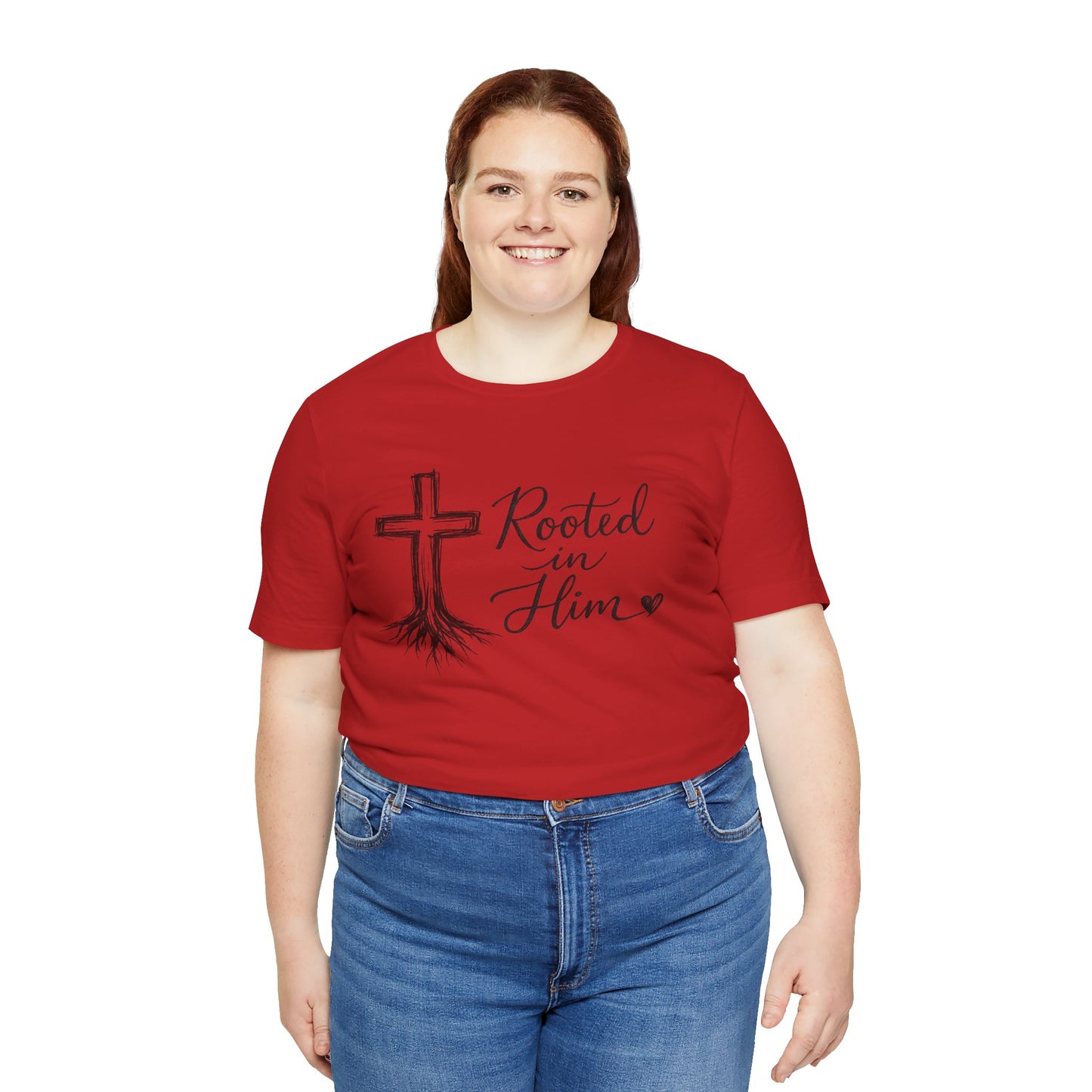 Rooted in Him T-Shirt — Christian Cross & Roots Faith Tee