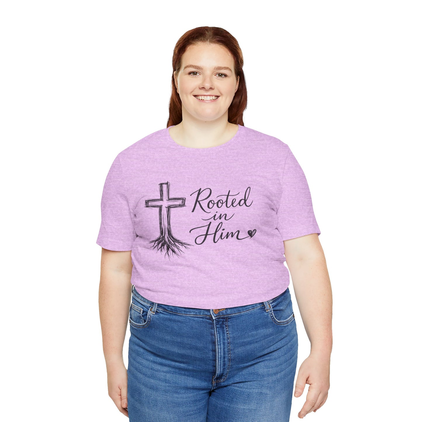 Rooted in Him T-Shirt — Christian Cross & Roots Faith Tee
