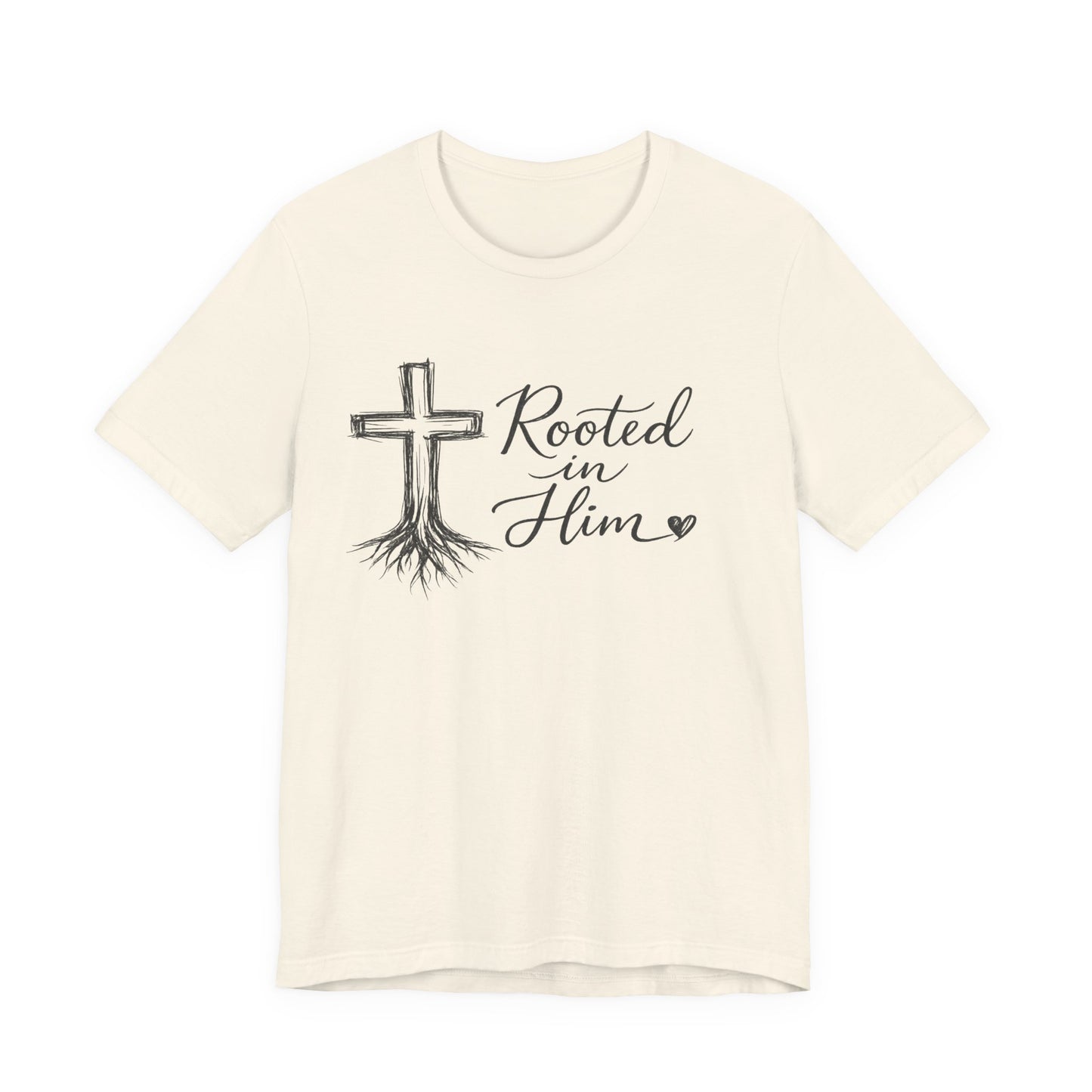 Rooted in Him T-Shirt — Christian Cross & Roots Faith Tee