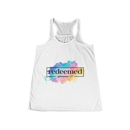 Redeemed Women's Racerback Tank Top – Colorful Watercolor Faith Design (Ephesians 1:7)