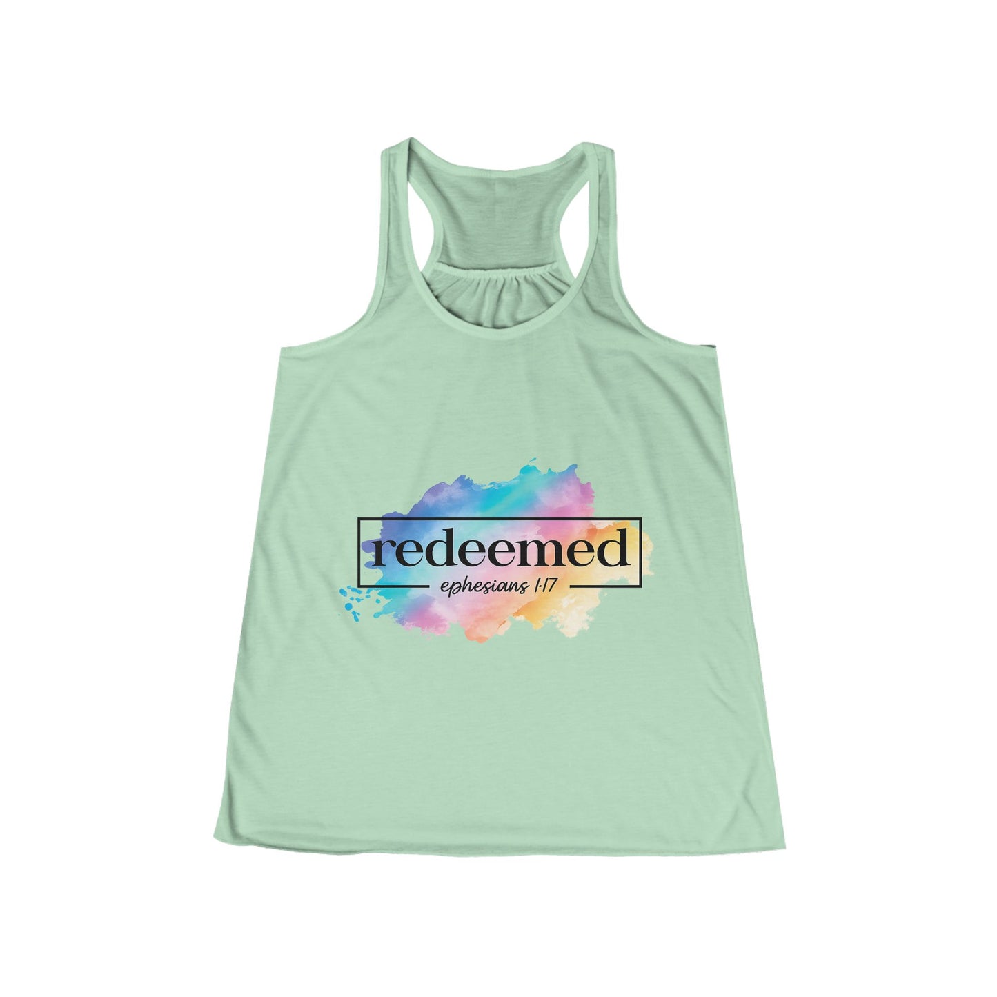 Redeemed Women's Racerback Tank Top – Colorful Watercolor Faith Design (Ephesians 1:7)