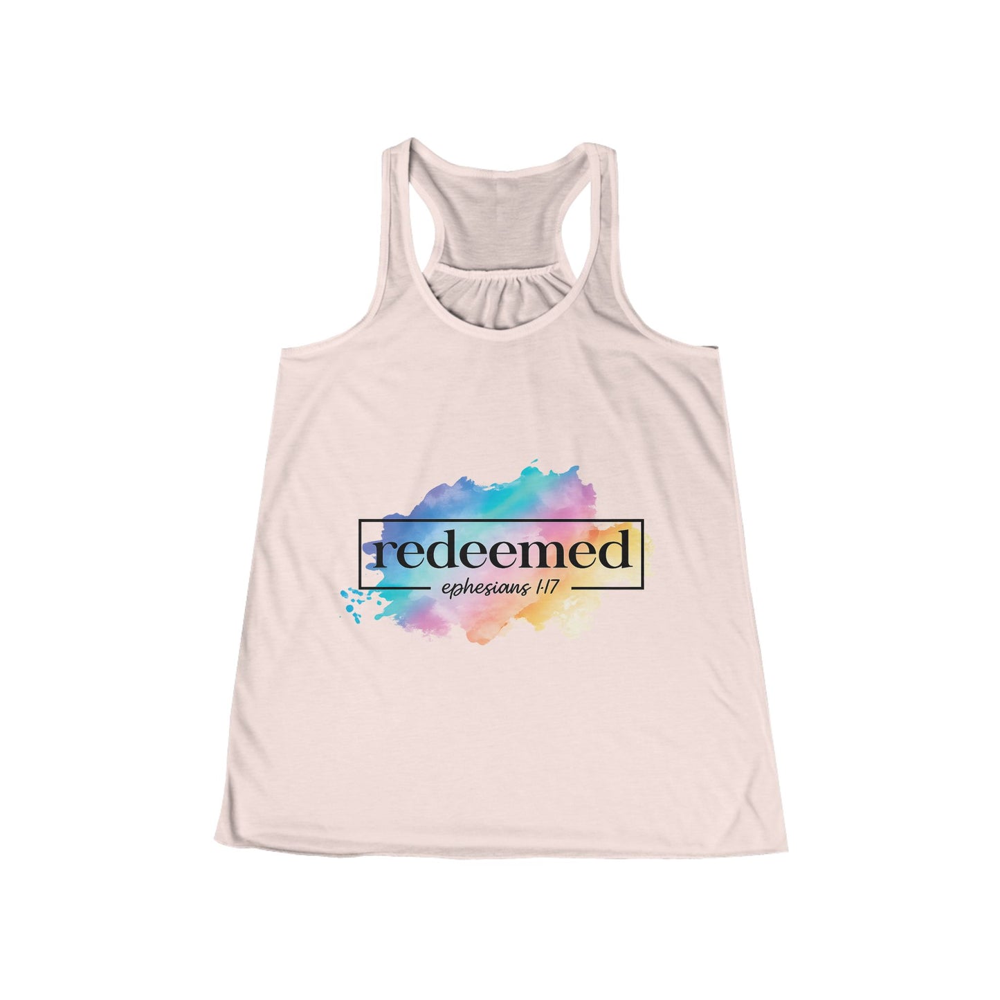 Redeemed Women's Racerback Tank Top – Colorful Watercolor Faith Design (Ephesians 1:7)
