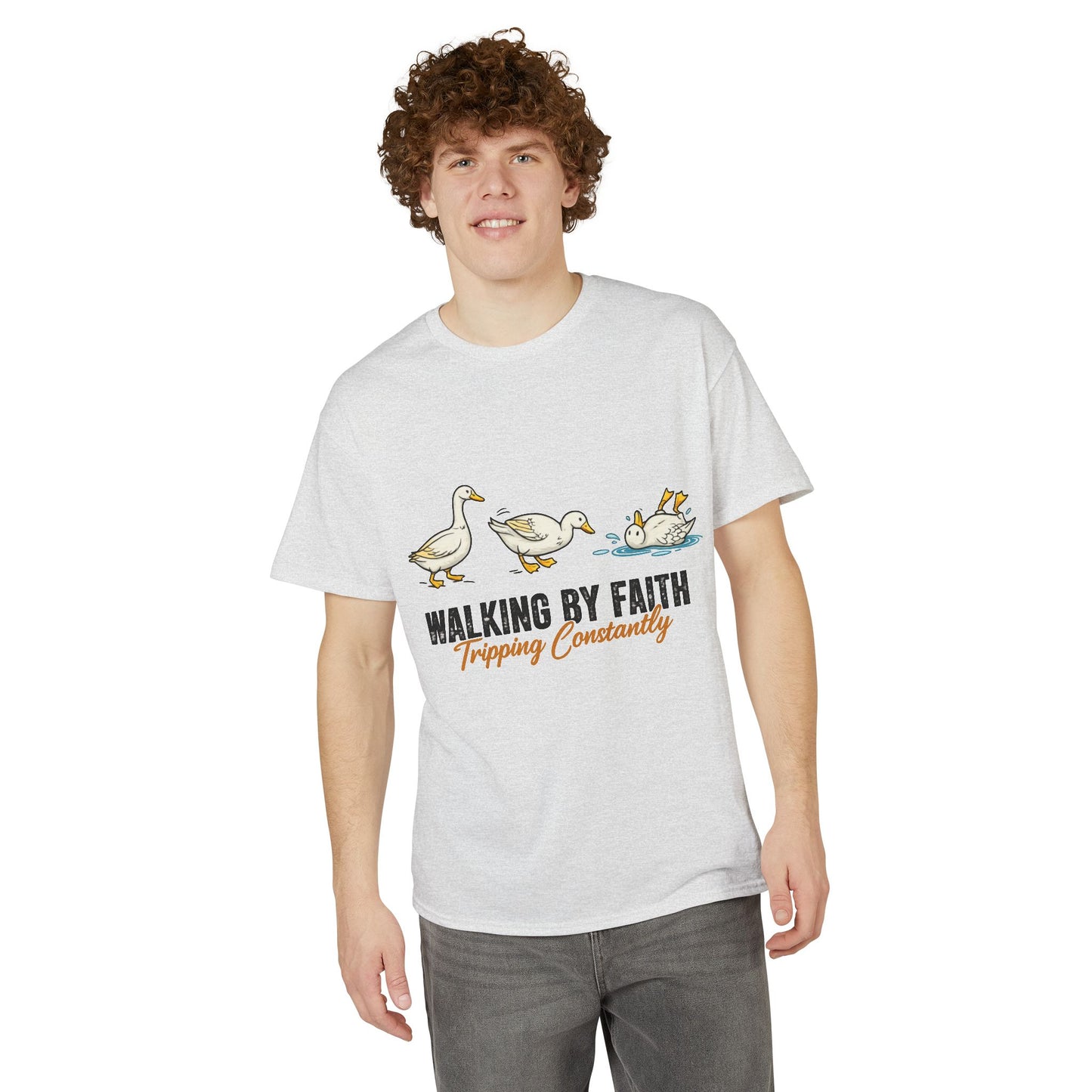 Walking By Faith T-Shirt — "Walking By Faith, Tripping Constantly" Goose Design