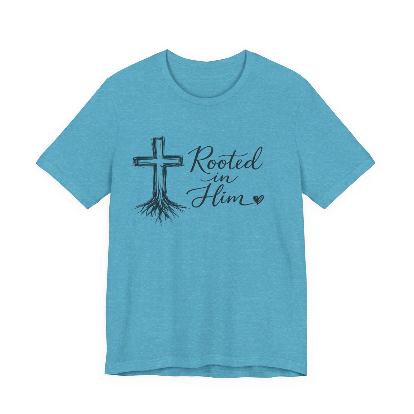 Rooted in Him T-Shirt — Christian Cross & Roots Faith Tee