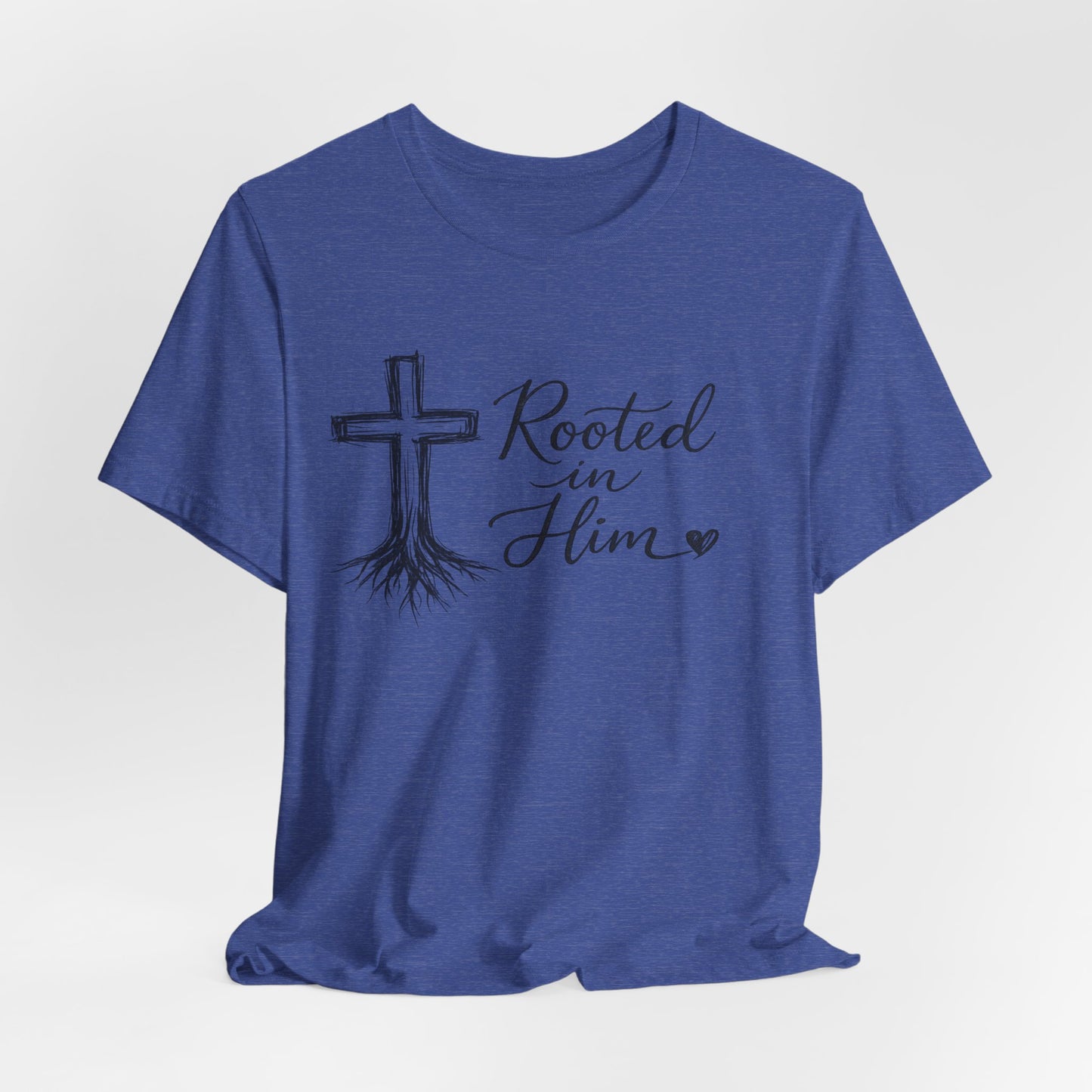 Rooted in Him T-Shirt — Christian Cross & Roots Faith Tee