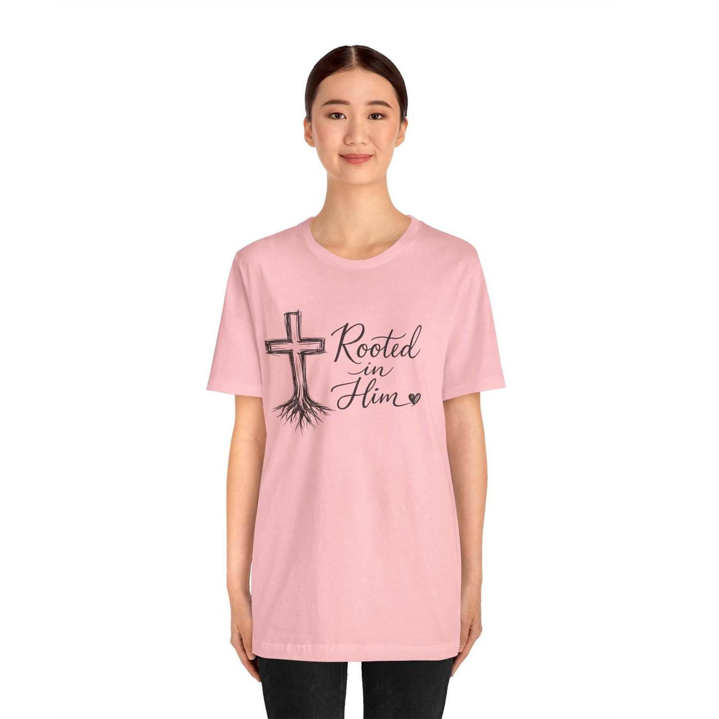 Rooted in Him T-Shirt — Christian Cross & Roots Faith Tee
