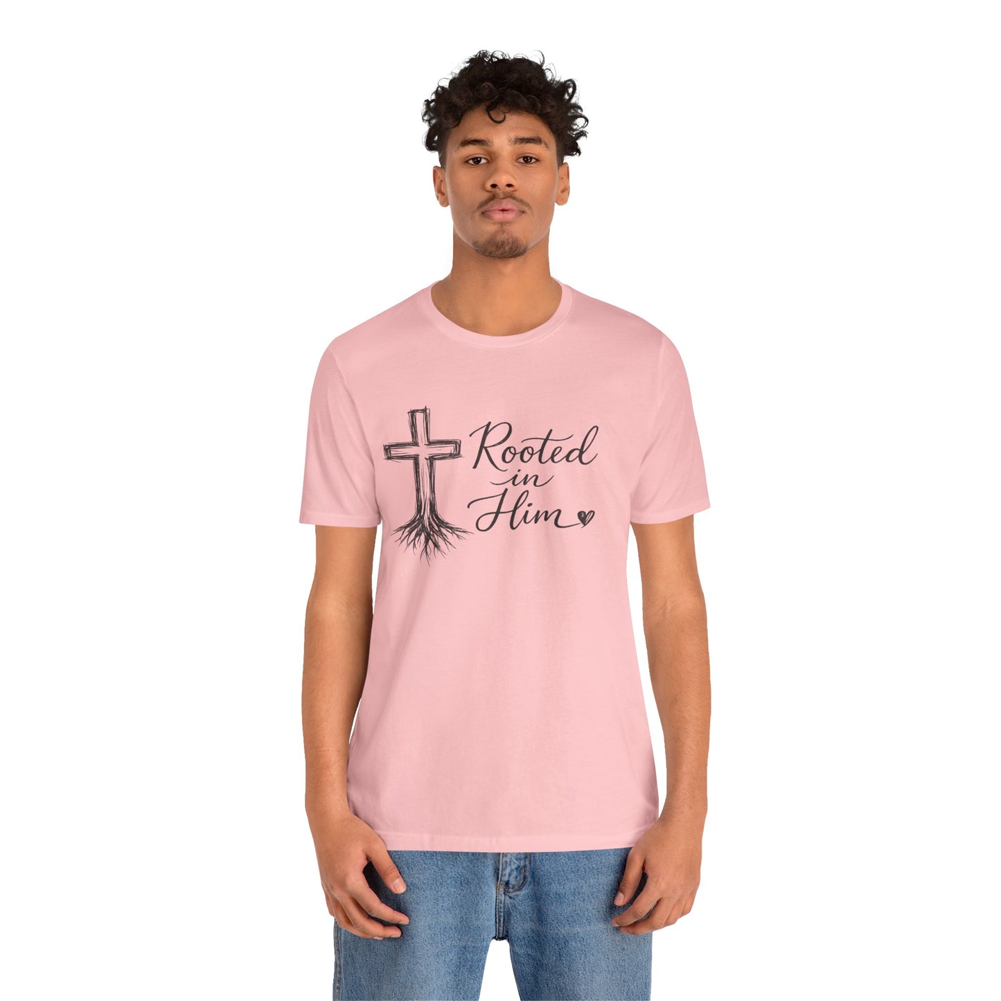 Rooted in Him T-Shirt — Christian Cross & Roots Faith Tee