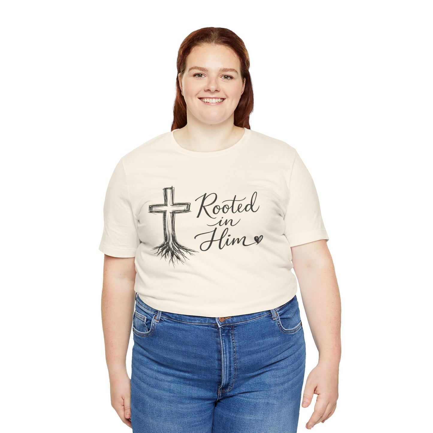 Rooted in Him T-Shirt — Christian Cross & Roots Faith Tee