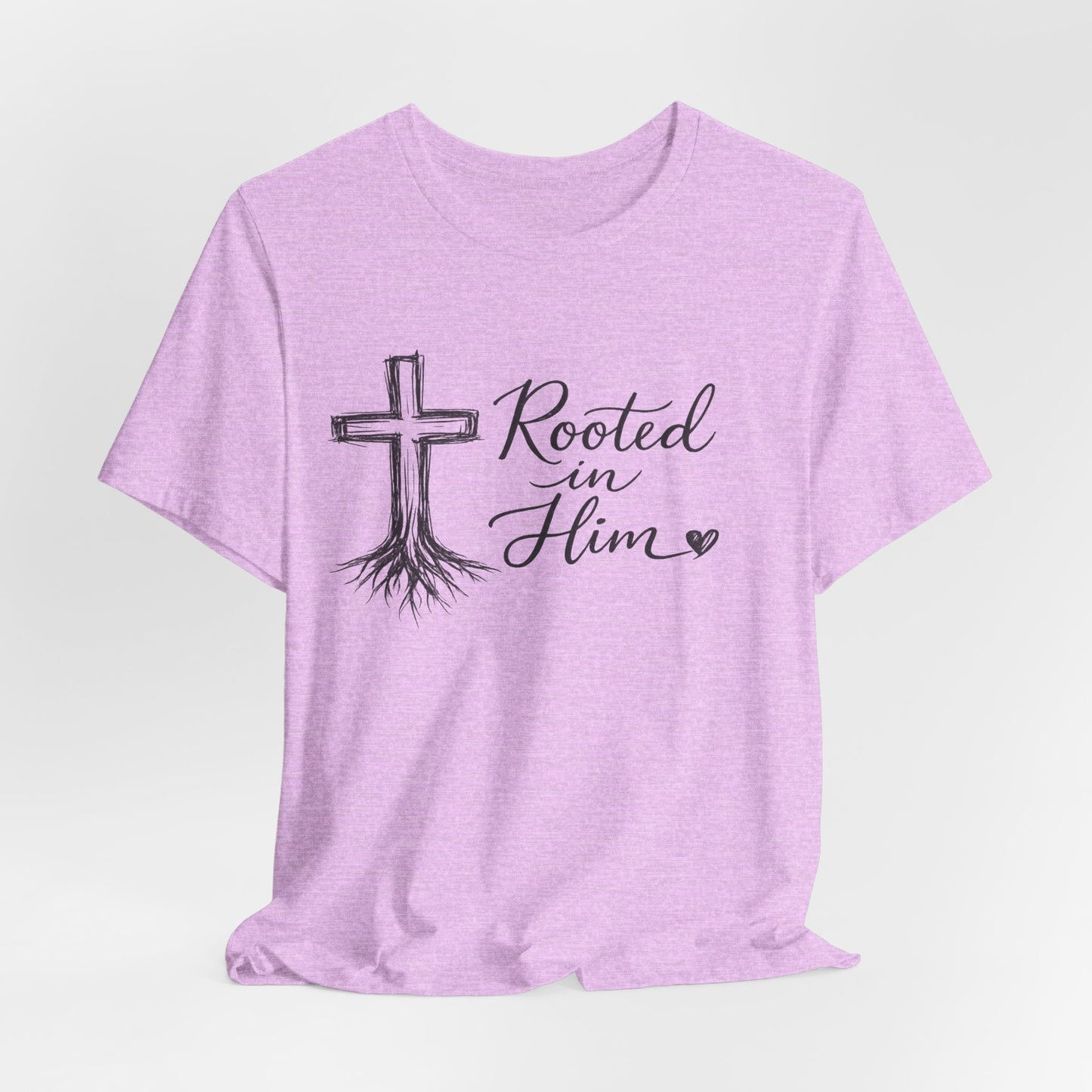 Rooted in Him T-Shirt — Christian Cross & Roots Faith Tee