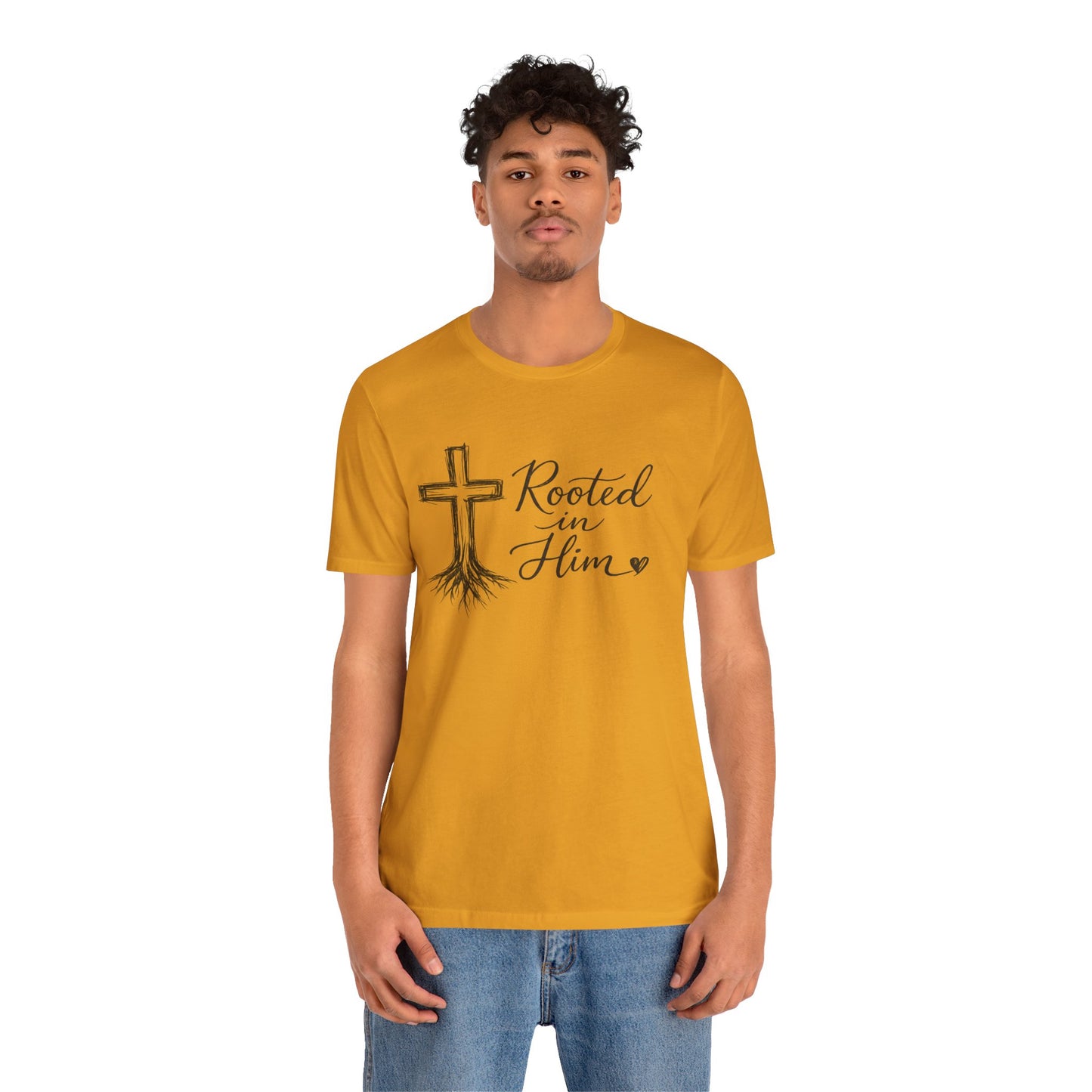 Rooted in Him T-Shirt — Christian Cross & Roots Faith Tee