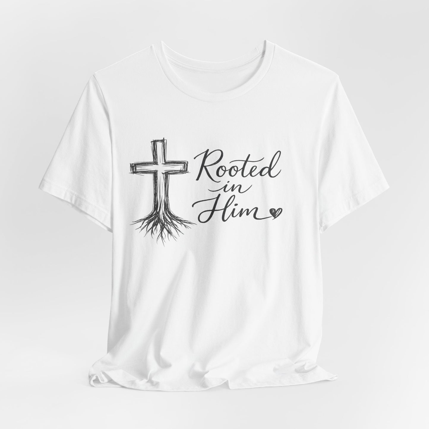 Rooted in Him T-Shirt — Christian Cross & Roots Faith Tee