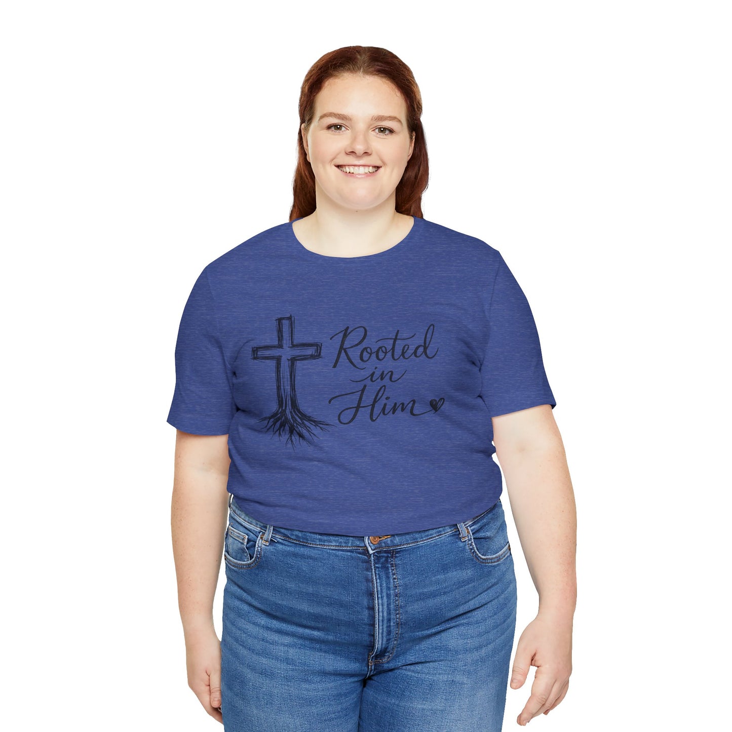 Rooted in Him T-Shirt — Christian Cross & Roots Faith Tee