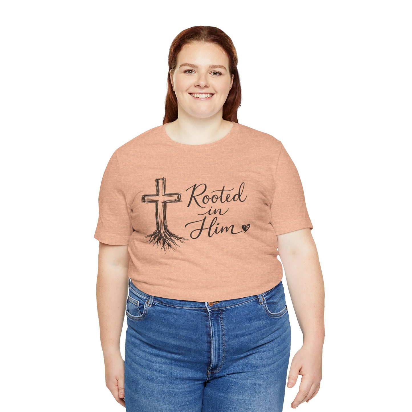 Rooted in Him T-Shirt — Christian Cross & Roots Faith Tee