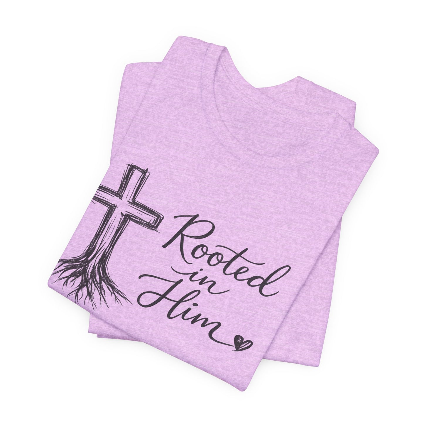 Rooted in Him T-Shirt — Christian Cross & Roots Faith Tee