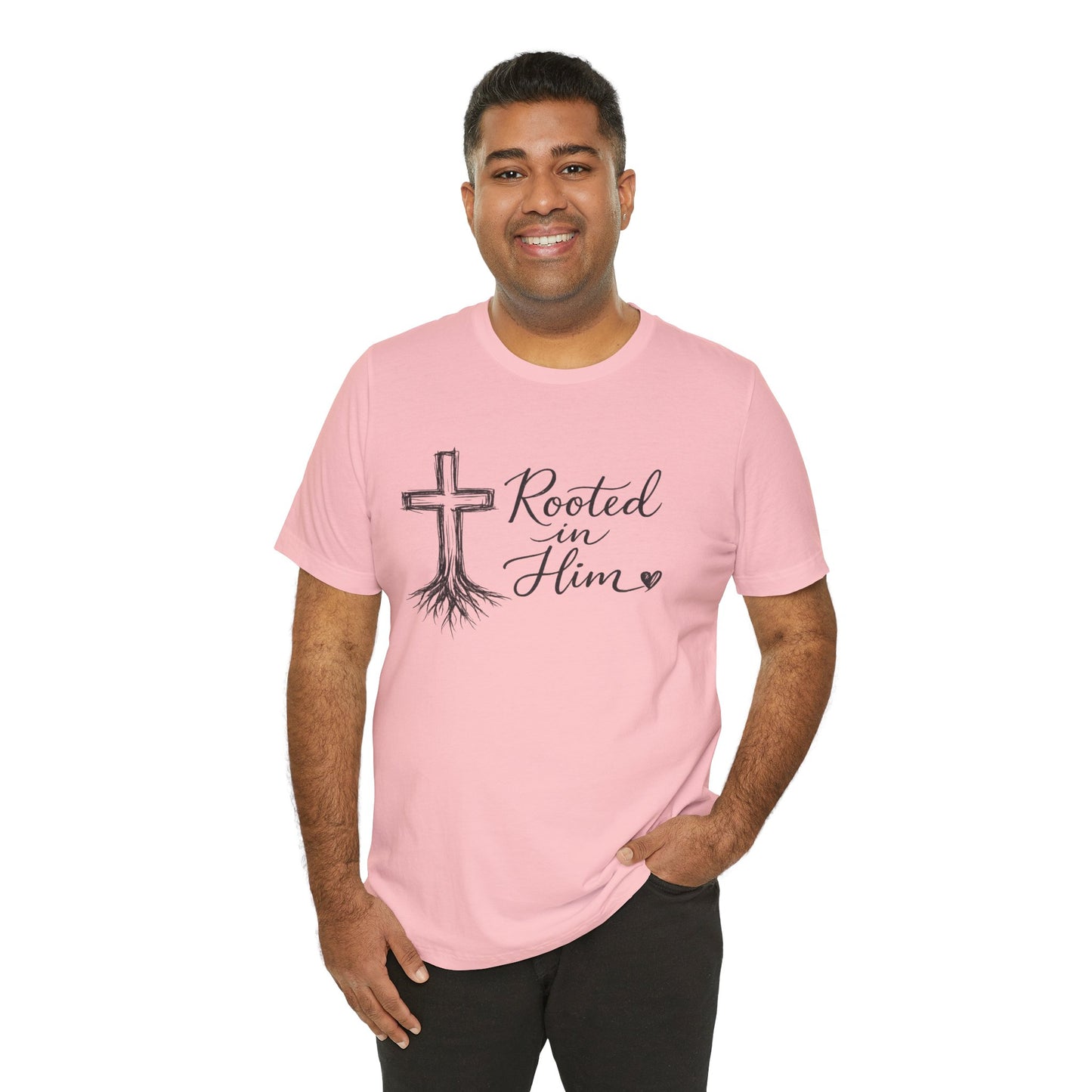 Rooted in Him T-Shirt — Christian Cross & Roots Faith Tee