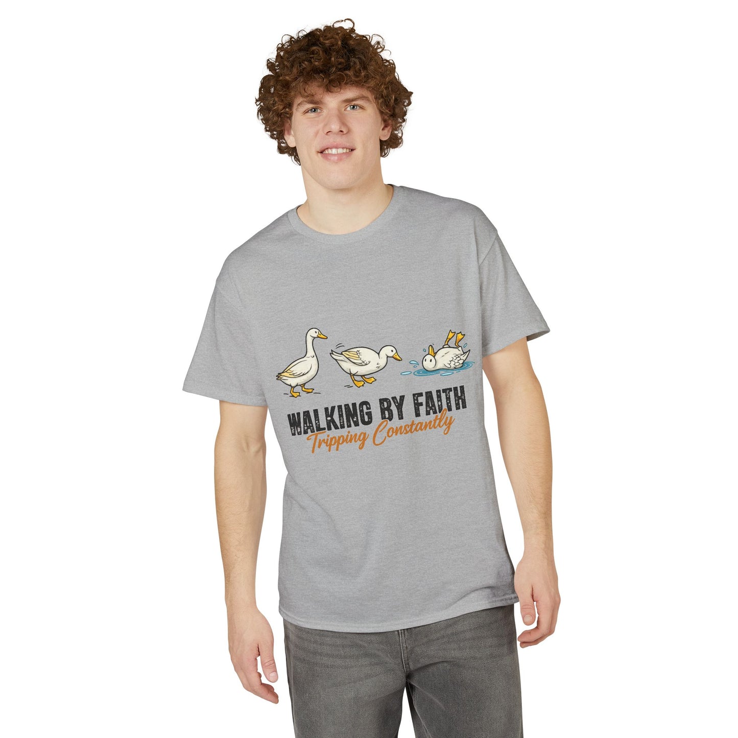 Walking By Faith T-Shirt — "Walking By Faith, Tripping Constantly" Goose Design