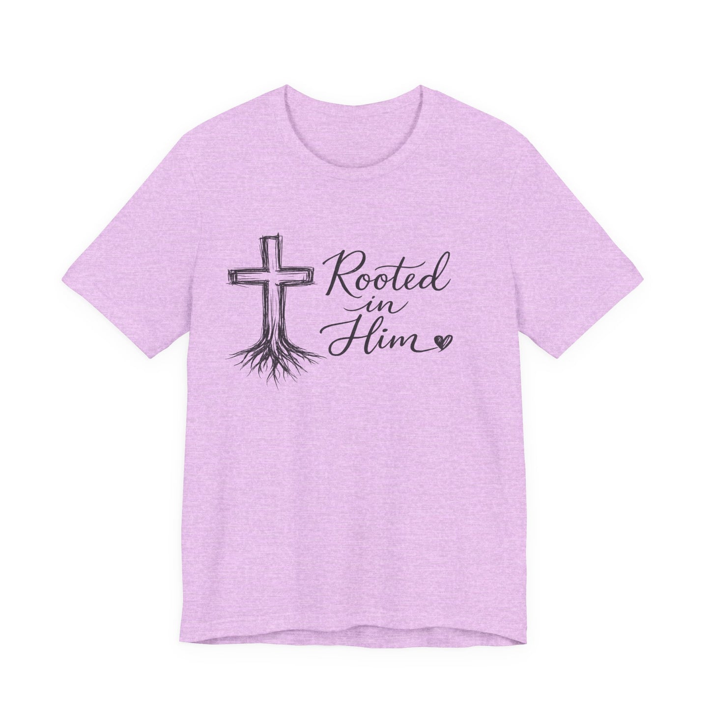 Rooted in Him T-Shirt — Christian Cross & Roots Faith Tee