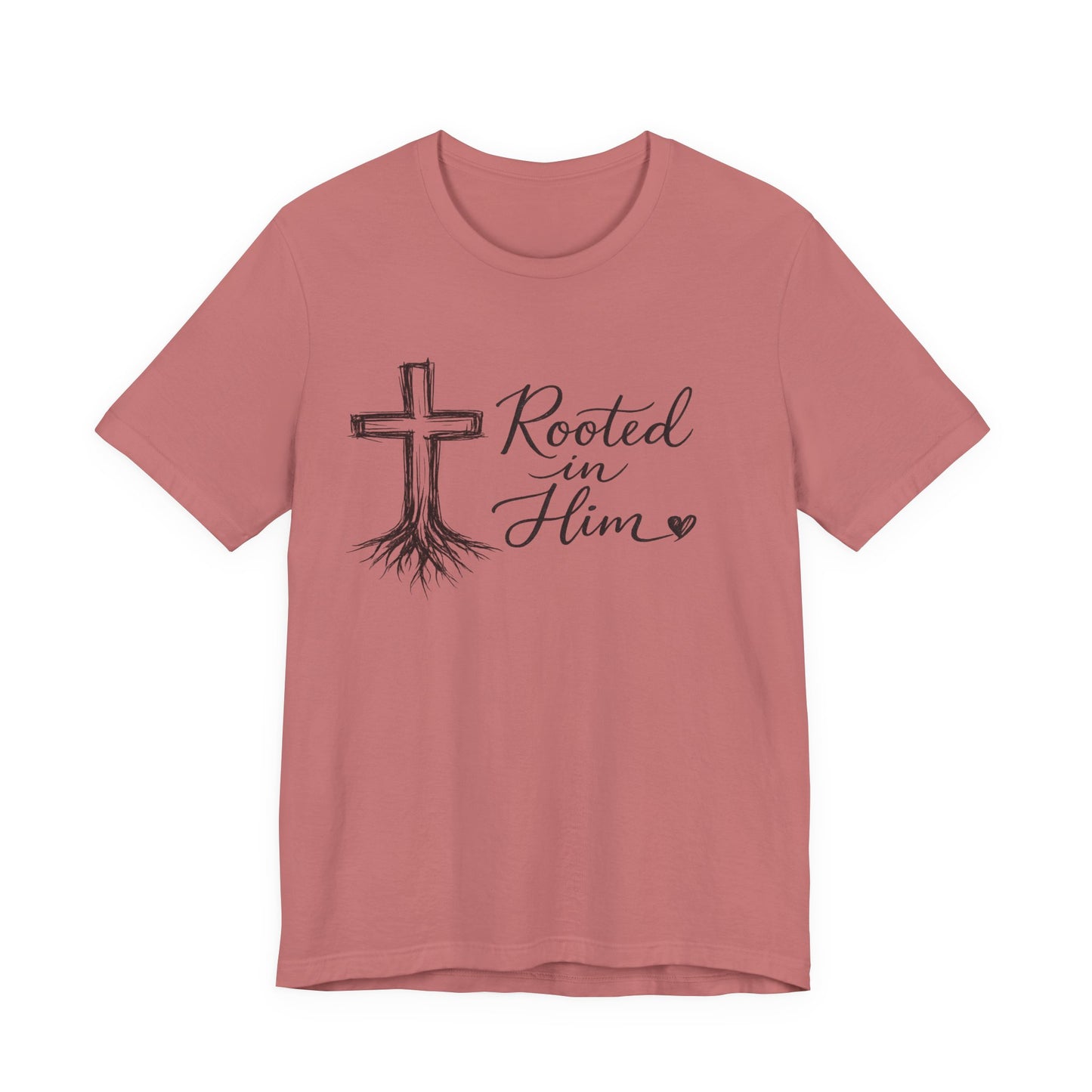 Rooted in Him T-Shirt — Christian Cross & Roots Faith Tee