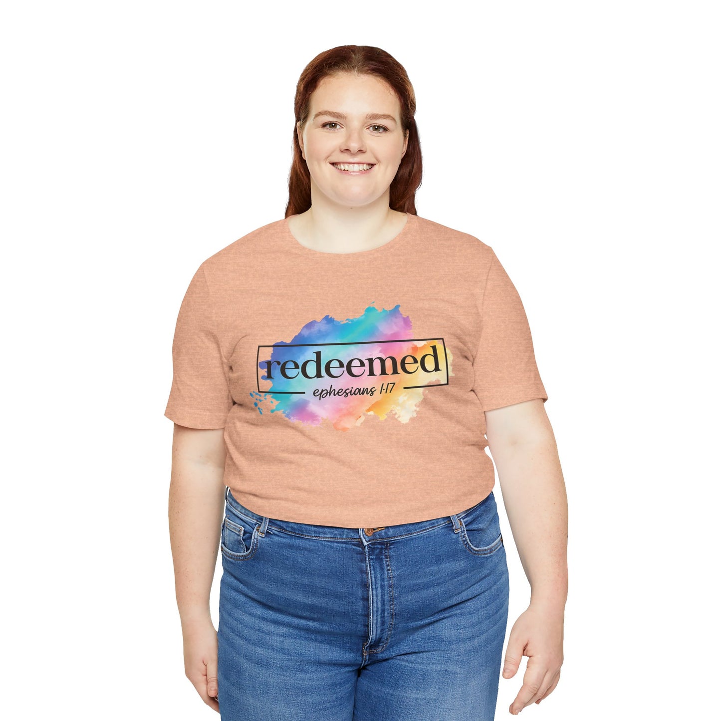Redeemed Ephesians 1:7 T-Shirt — Colorful Watercolor Faith Tee