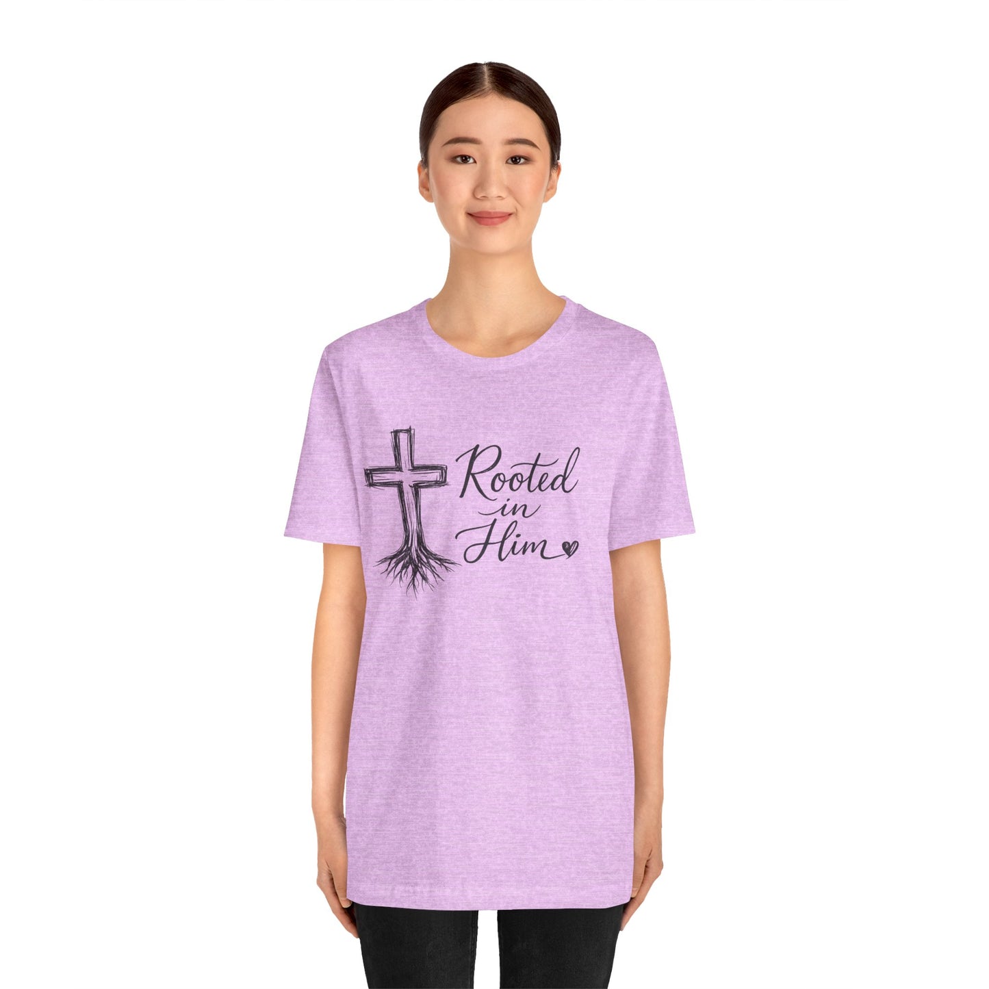 Rooted in Him T-Shirt — Christian Cross & Roots Faith Tee