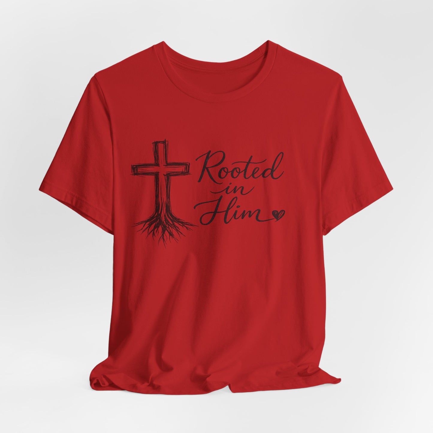 Rooted in Him T-Shirt — Christian Cross & Roots Faith Tee