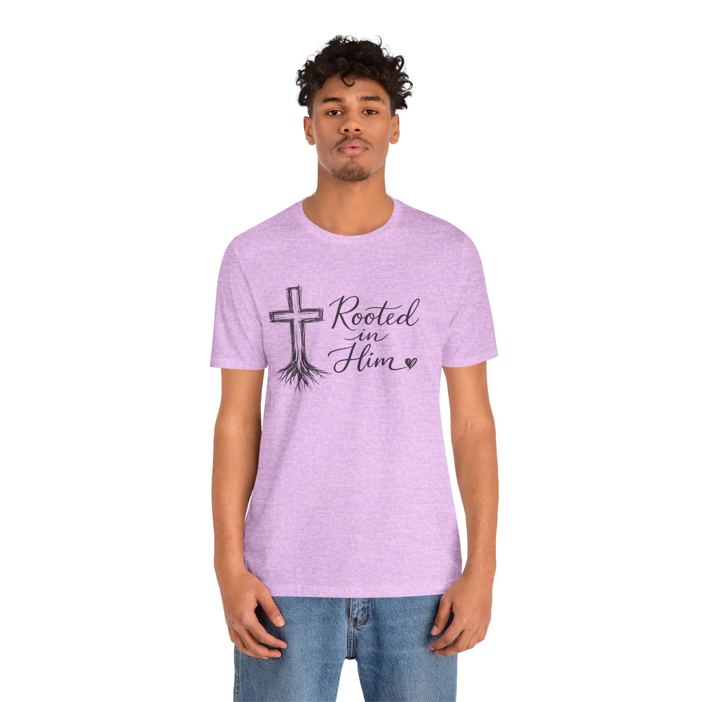 Rooted in Him T-Shirt — Christian Cross & Roots Faith Tee