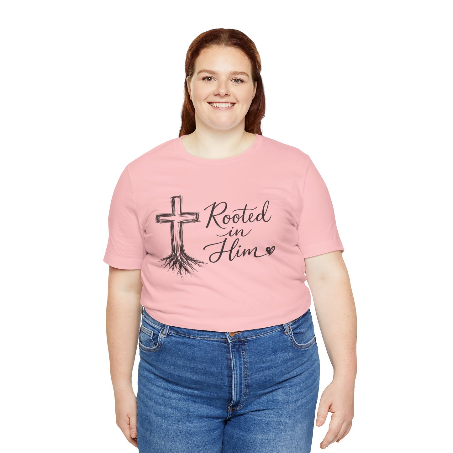 Rooted in Him T-Shirt — Christian Cross & Roots Faith Tee