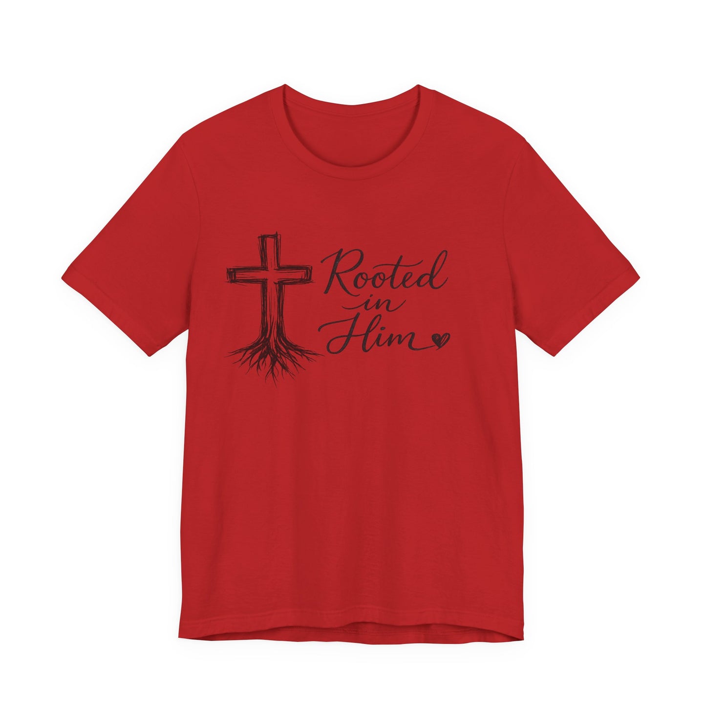 Rooted in Him T-Shirt — Christian Cross & Roots Faith Tee
