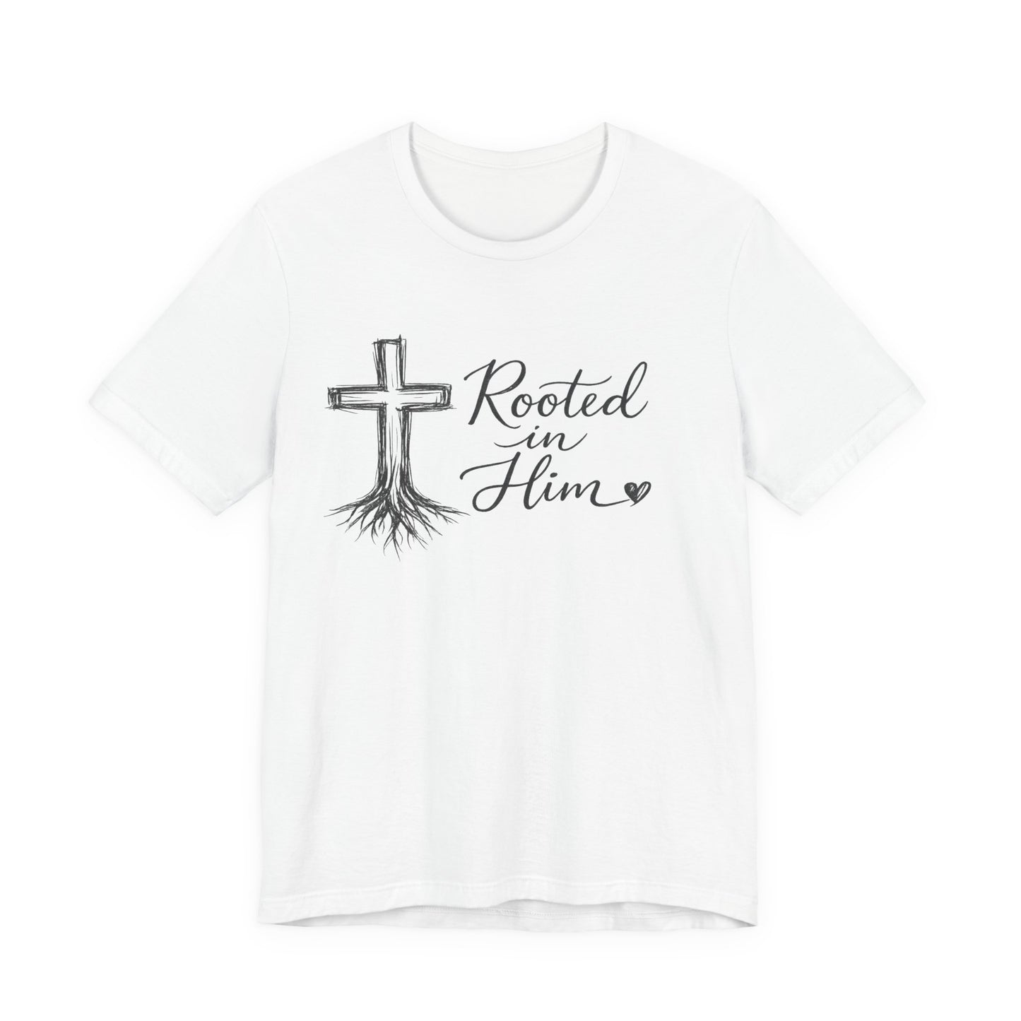 Rooted in Him T-Shirt — Christian Cross & Roots Faith Tee