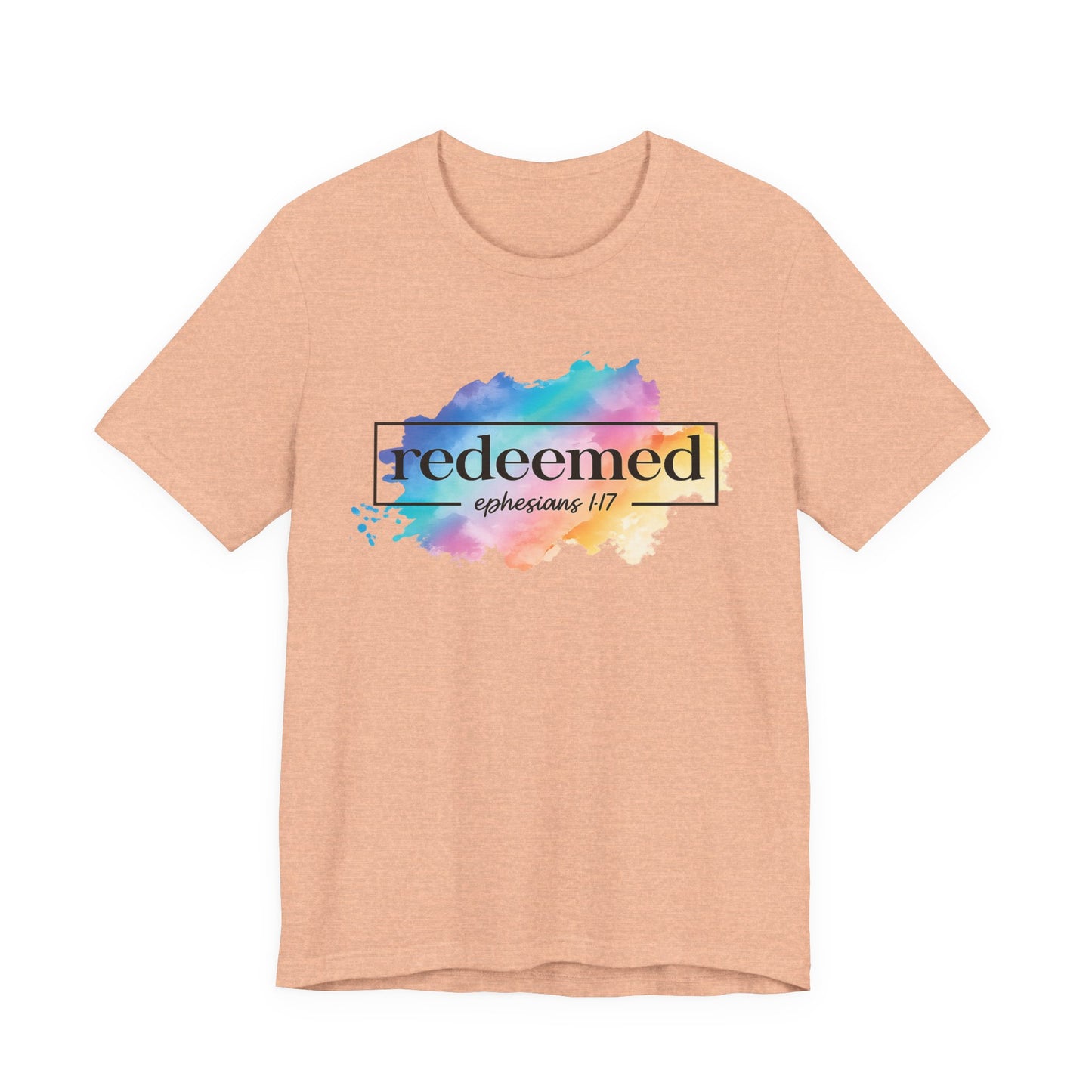 Redeemed Ephesians 1:7 T-Shirt — Colorful Watercolor Faith Tee