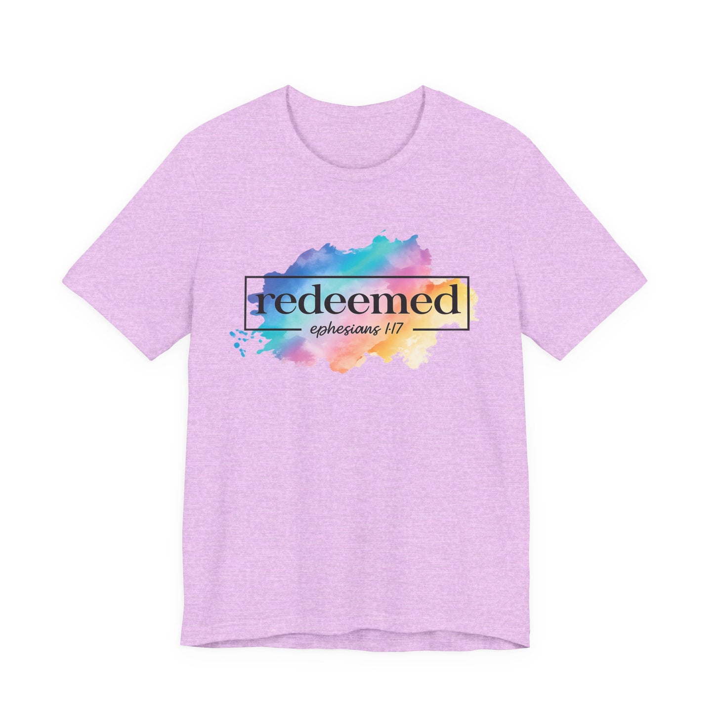 Redeemed Ephesians 1:7 T-Shirt — Colorful Watercolor Faith Tee