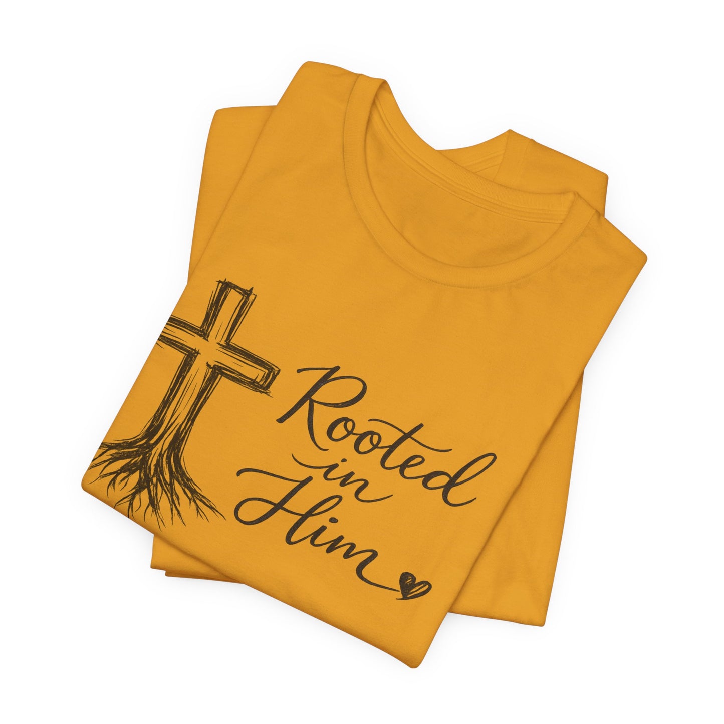 Rooted in Him T-Shirt — Christian Cross & Roots Faith Tee
