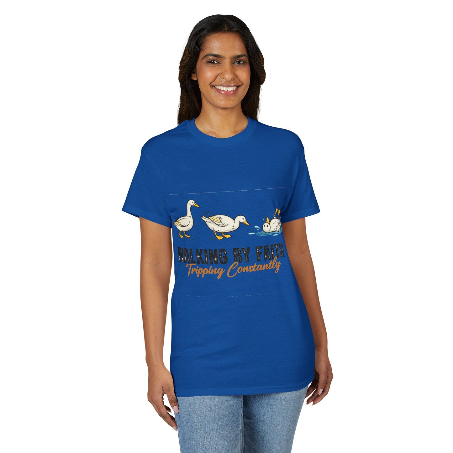 Walking By Faith T-Shirt — "Walking By Faith, Tripping Constantly" Goose Design