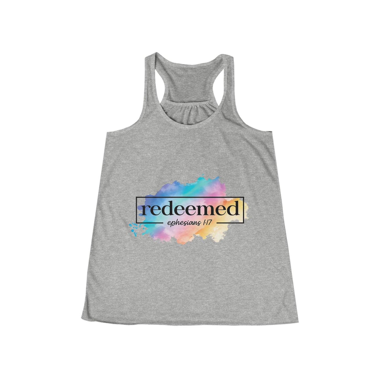 Redeemed Women's Racerback Tank Top – Colorful Watercolor Faith Design (Ephesians 1:7)