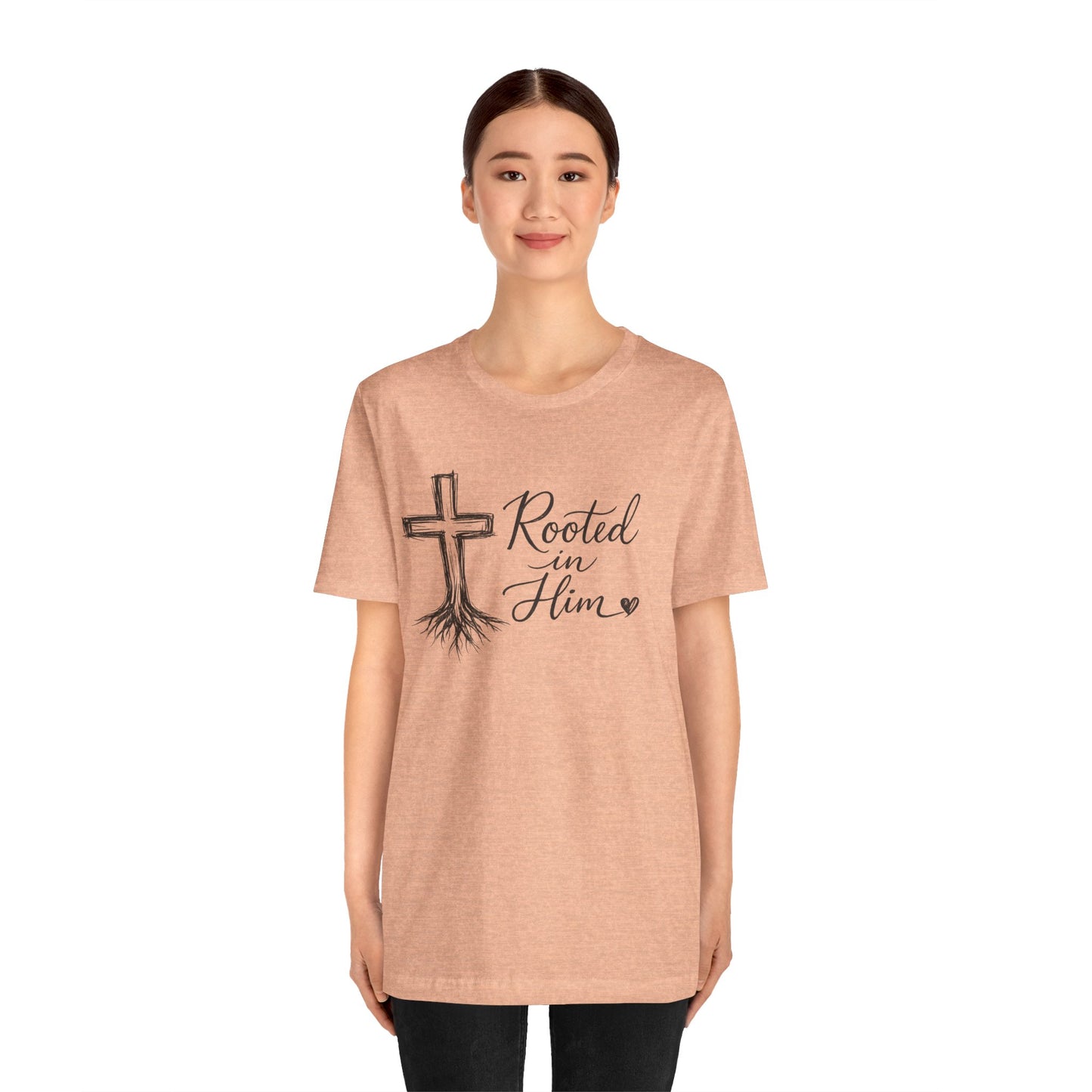 Rooted in Him T-Shirt — Christian Cross & Roots Faith Tee