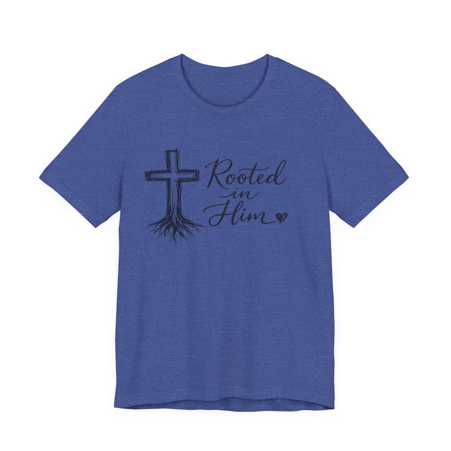 Rooted in Him T-Shirt — Christian Cross & Roots Faith Tee