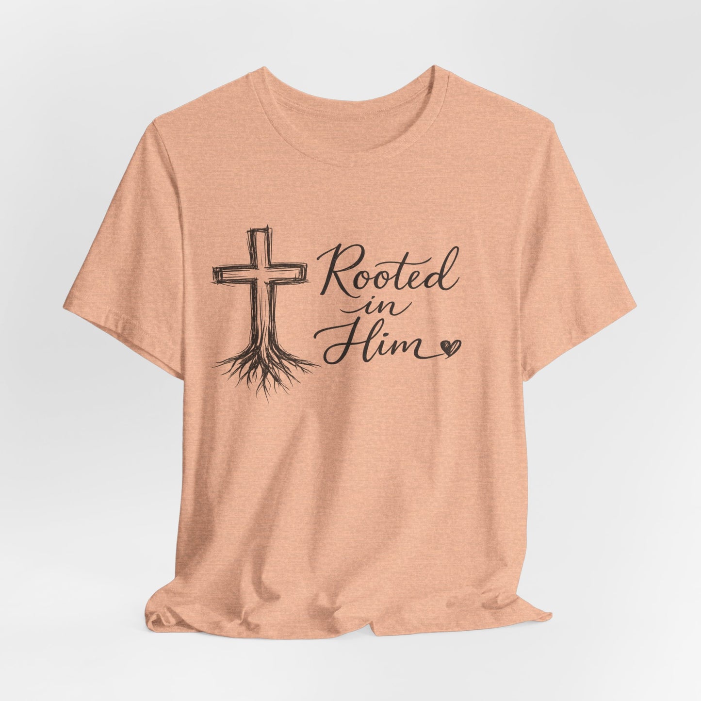 Rooted in Him T-Shirt — Christian Cross & Roots Faith Tee