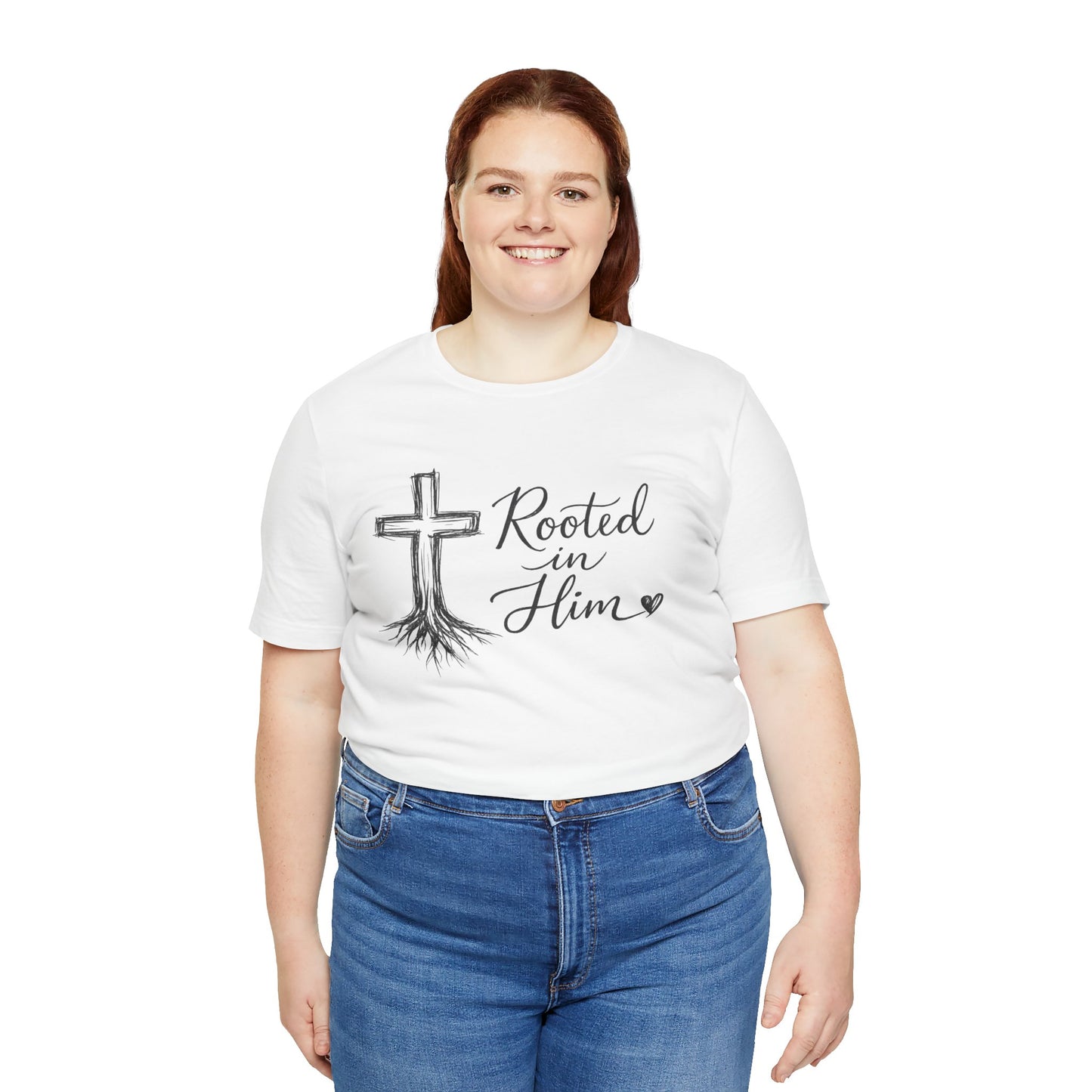 Rooted in Him T-Shirt — Christian Cross & Roots Faith Tee