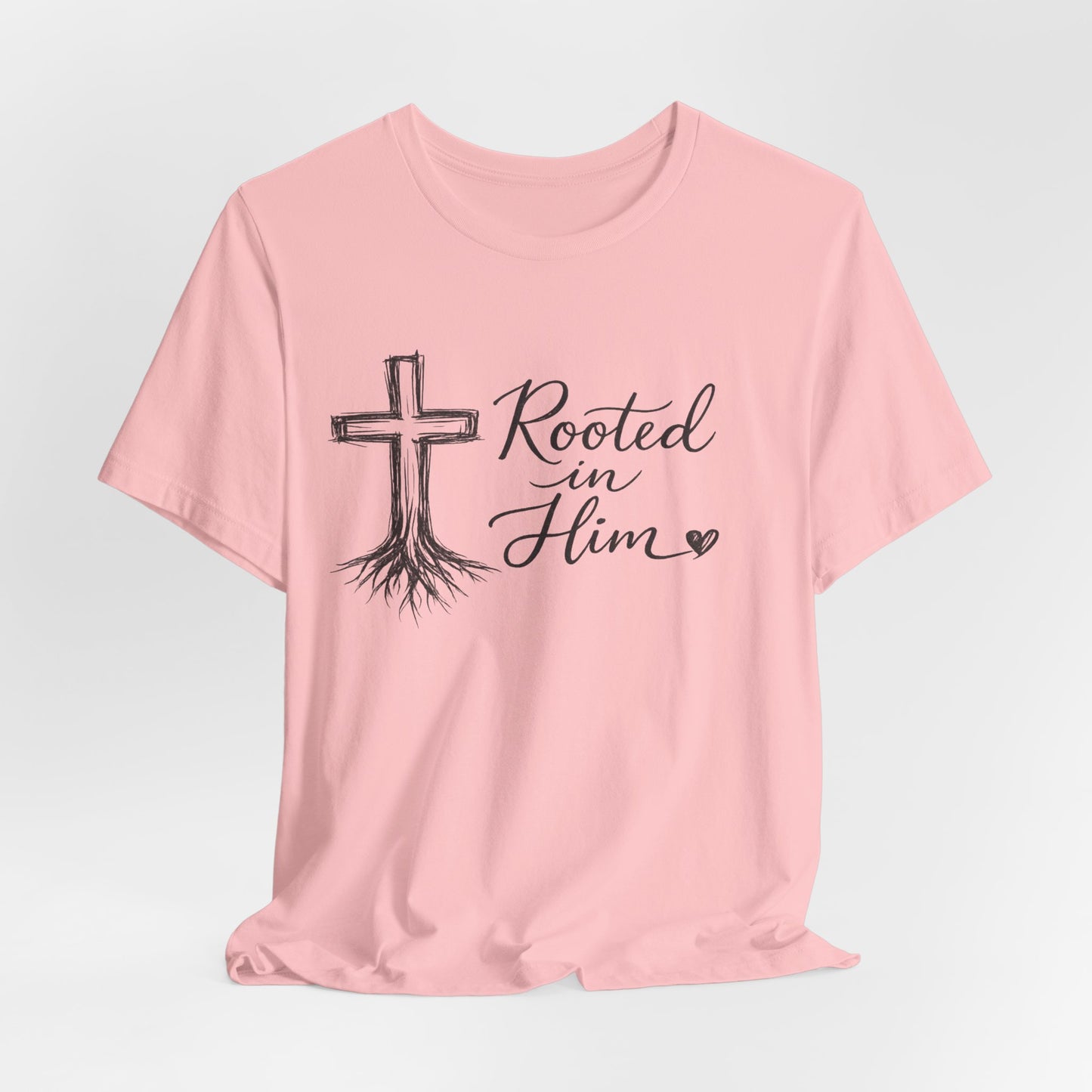 Rooted in Him T-Shirt — Christian Cross & Roots Faith Tee