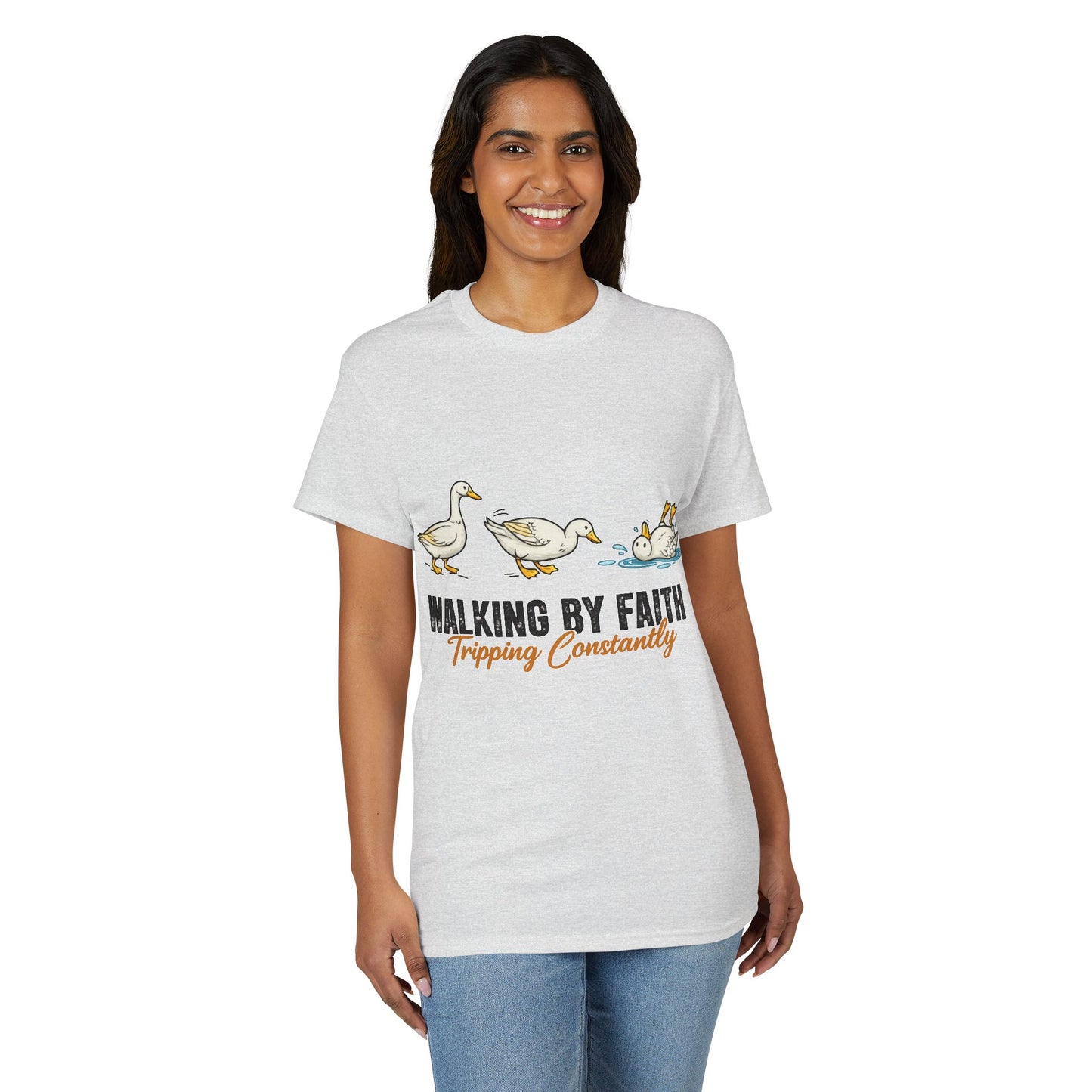 Walking By Faith T-Shirt — "Walking By Faith, Tripping Constantly" Goose Design