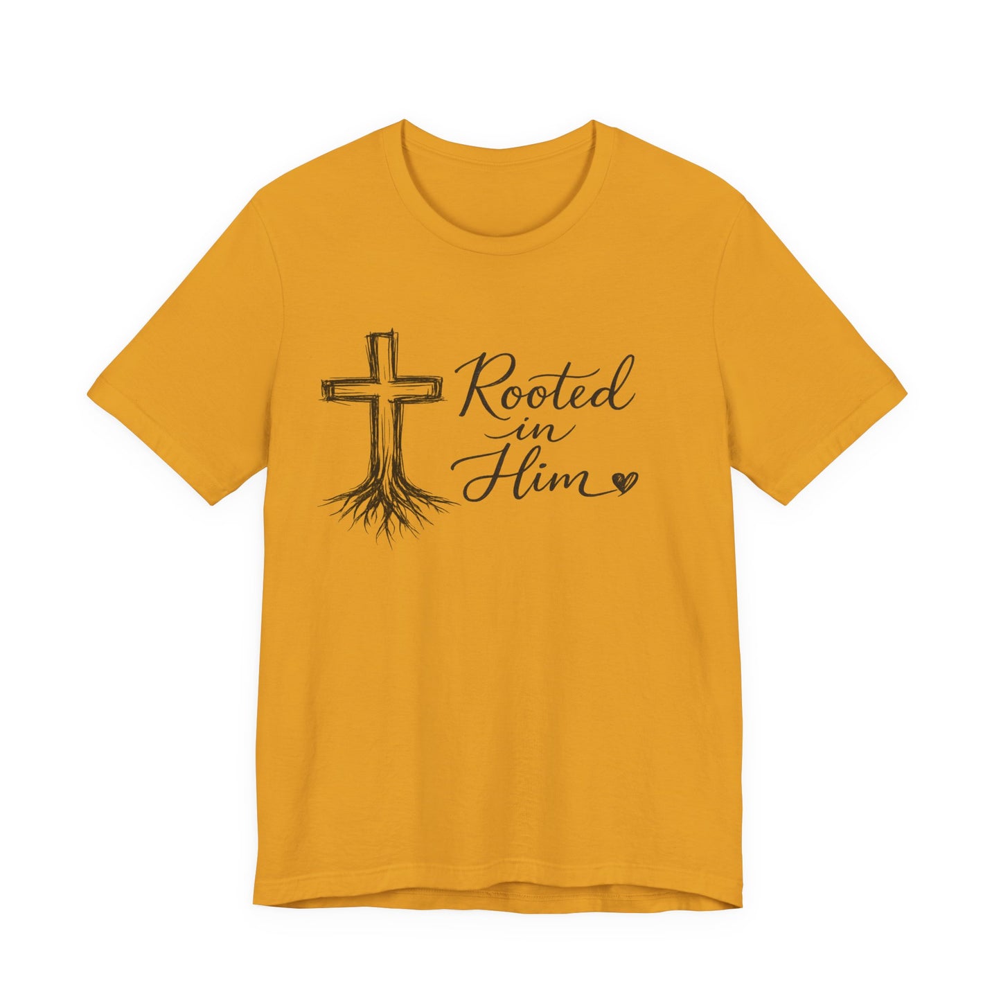 Rooted in Him T-Shirt — Christian Cross & Roots Faith Tee